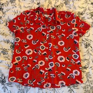J. Crew Red Floral Blouse